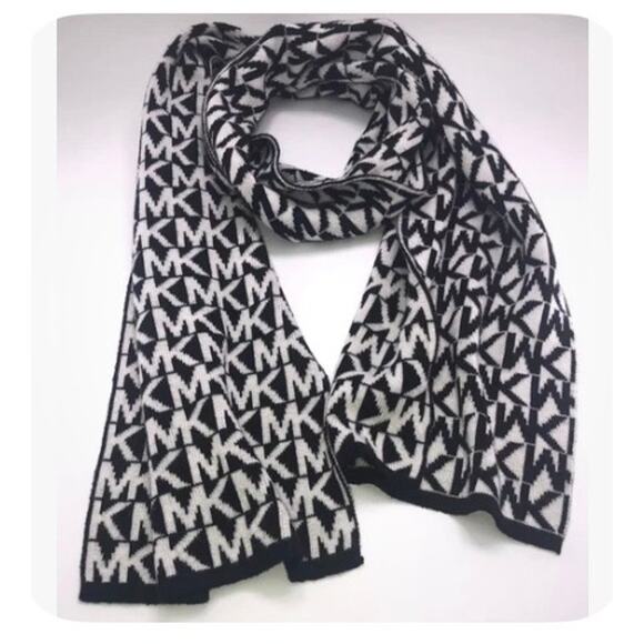 NWT Michael Kors Scarf Black White Reversible MK Logo 66" X 11" Rectangular - Picture 1 of 8